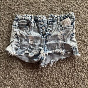 Indigo Rein Blue Jean Shorts with Distressed Frayed Hem